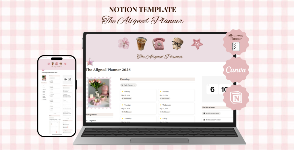 Digital planner with floral design.